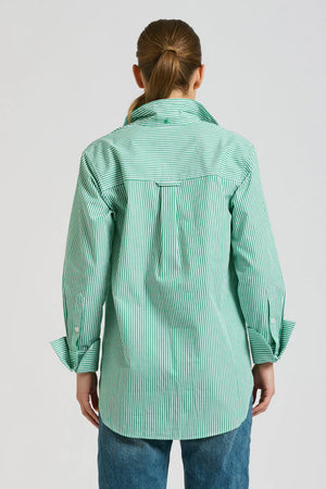 The Elodie Trim Girlfriend Relaxed Shirt - Green Stripe