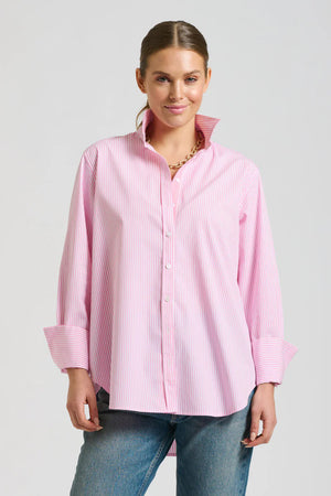 The Elodie Trim Girlfriend Relaxed Shirt - Pink Stripe