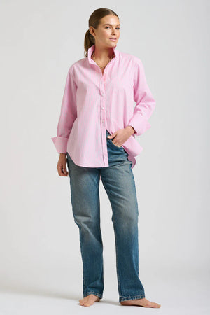 The Elodie Trim Girlfriend Relaxed Shirt - Pink Stripe