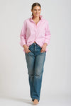 The Elodie Trim Girlfriend Relaxed Shirt - Pink Stripe