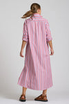 The Luna Oversized Long Line Shirt Dress - Red Multi Stripe