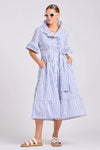 The Molly Oversized Shirt Dress - White with Azure Ticking