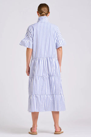 The Molly Oversized Shirt Dress - White with Azure Ticking