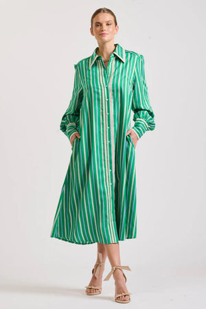 The Octavia Longline Shirtdress - Green Multi Stripe