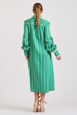 The Octavia Longline Shirtdress - Green Multi Stripe