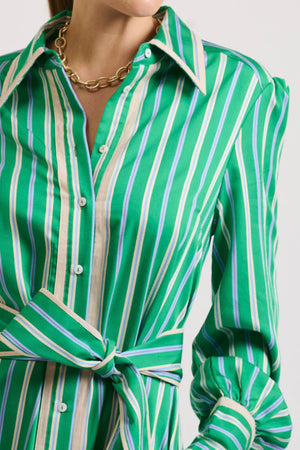 The Octavia Longline Shirtdress - Green Multi Stripe