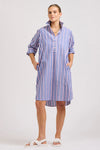 The Popover Shirtdress - Chambray Pink Stripe