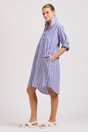 The Popover Shirtdress - Chambray Pink Stripe