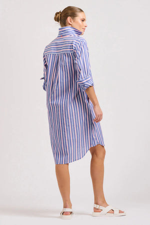 The Popover Shirtdress - Chambray Pink Stripe