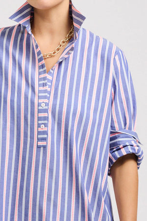 The Popover Shirtdress - Chambray Pink Stripe